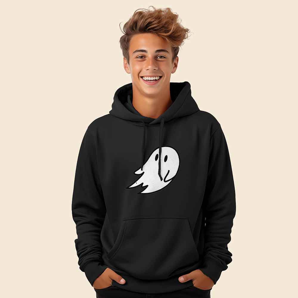 Dalix Giant Ghost Embroidered Hoodie Soft Fleece Hood Sweatshirt Mens in Navy Blue L Large