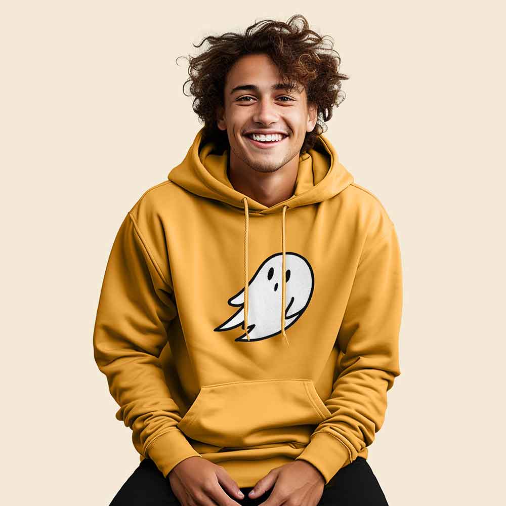 Dalix Giant Ghost Embroidered Hoodie Soft Fleece Hood Sweatshirt Mens in Red L Large