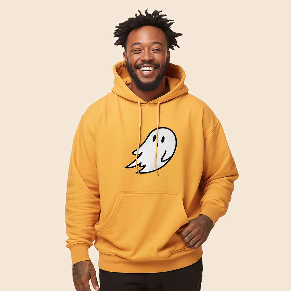 Dalix Giant Ghost Embroidered Hoodie Soft Fleece Hood Sweatshirt Mens in Red XL X-Large