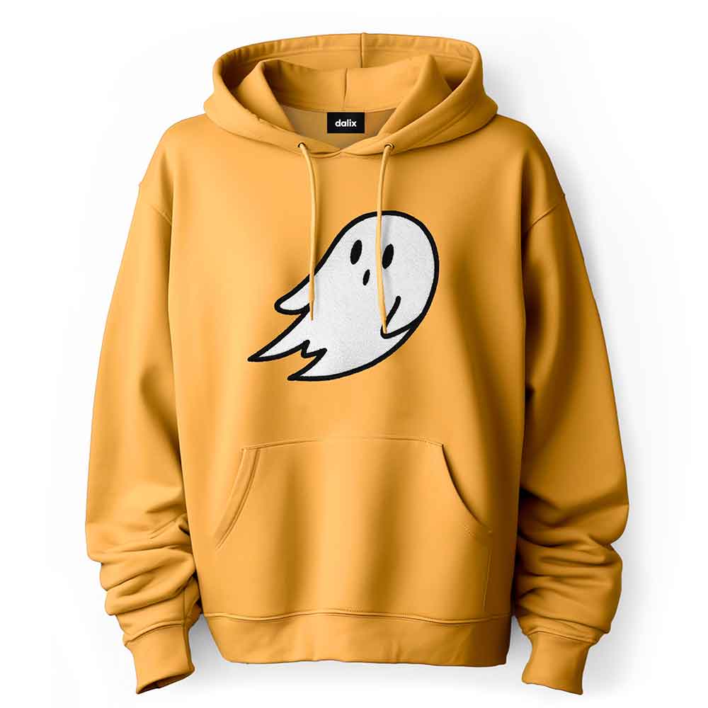 Dalix Giant Ghost Embroidered Hoodie Soft Fleece Hood Sweatshirt Mens in White M Medium
