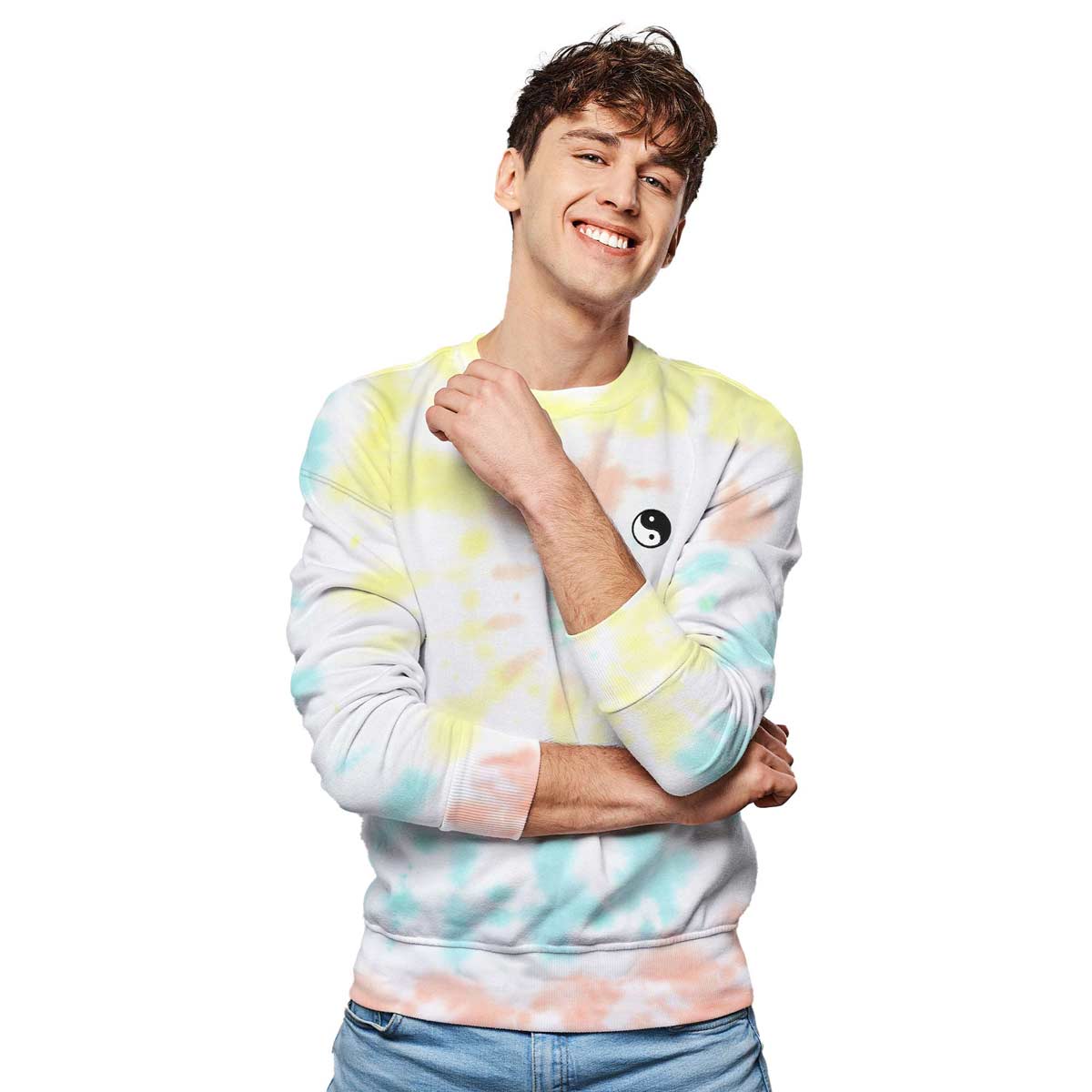 Dalix YinYang Midweight Fleece Tie Dye Crewneck Sweatshirt
