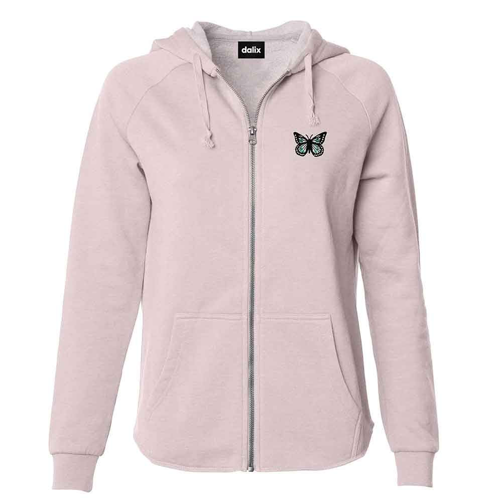 Dalix Butterfly Embroidered Fleece Zip Hoodie Cold Fall Winter Women in Shadow XS X-Small