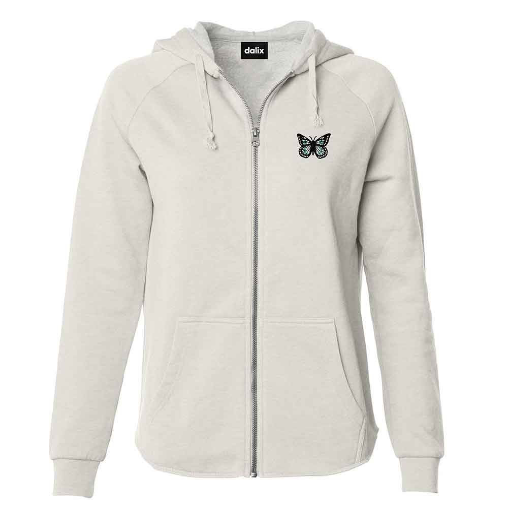 Dalix Butterfly Midweight Fleece Raglan Sleeve Zip Hoodie