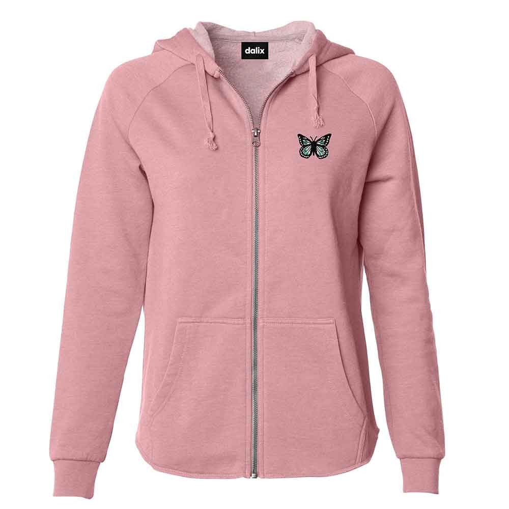 Dalix Butterfly Midweight Fleece Raglan Sleeve Zip Hoodie