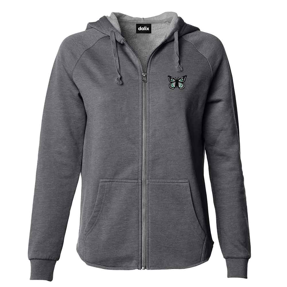 Dalix Butterfly Midweight Fleece Raglan Sleeve Zip Hoodie