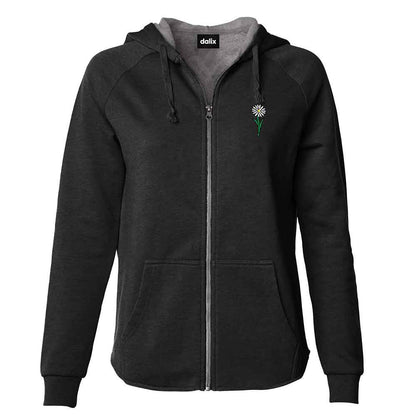 Dalix Daisy Embroidered Fleece Zip Hoodie Cold Fall Winter Women in Black XS X-Small