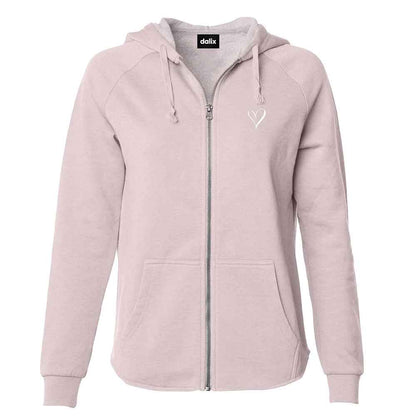 Dalix Heart Embroidered Fleece Zip Washed Hoodie Cold Fall Winter Women in Blush 2XL XX-Large