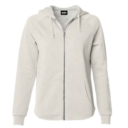 Dalix Heart Embroidered Fleece Zip Washed Hoodie Cold Fall Winter Women in Bone 2XL XX-Large