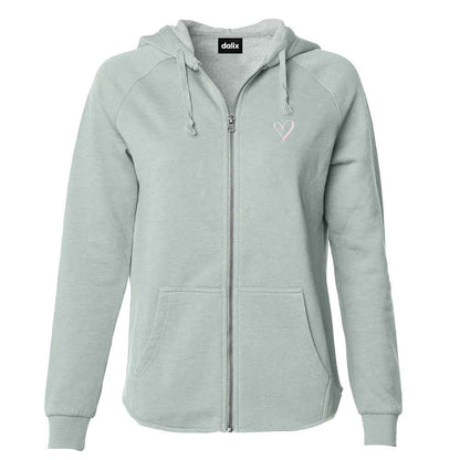 Dalix Heart Embroidered Fleece Zip Washed Hoodie Cold Fall Winter Women in Sage 2XL XX-Large