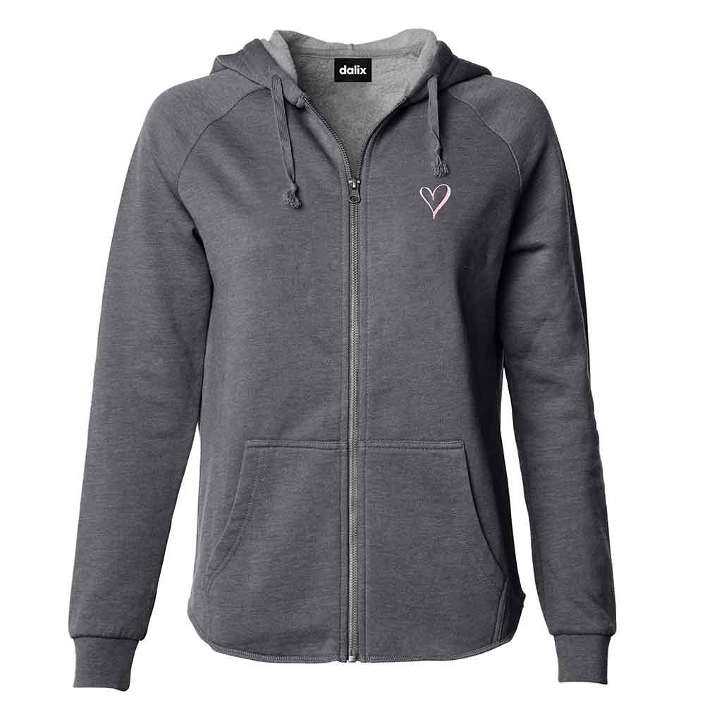 Dalix Heart Embroidered Fleece Zip Washed Hoodie Cold Fall Winter Women in Shadow 2XL XX-Large