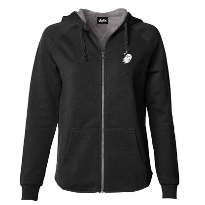 Dalix Heartly Ghost Embroidered Fleece Zip Hoodie Cold Fall Winter Women in Dusty Rose XS X-Small