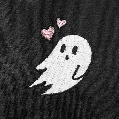Dalix Heartly Ghost Embroidered Fleece Zip Hoodie Cold Fall Winter Women in Bone S Small