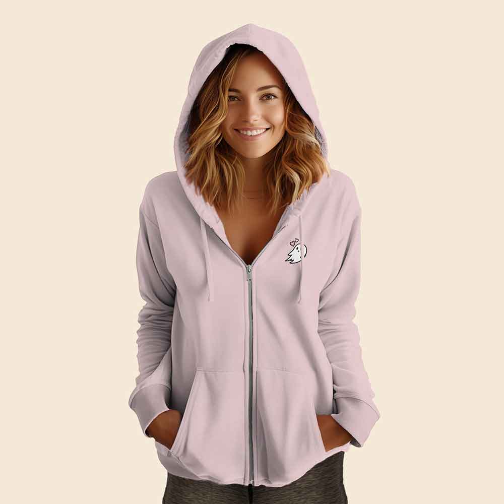 Dalix Heartly Ghost Embroidered Fleece Zip Hoodie Cold Fall Winter Women in Shadow M Medium