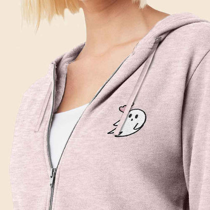 Dalix Heartly Ghost Embroidered Fleece Zip Hoodie Cold Fall Winter Women in Shadow XL X-Large