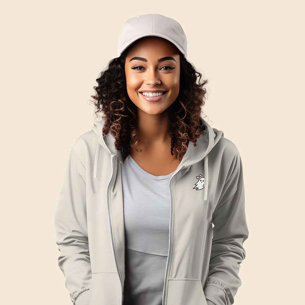 Dalix Heartly Ghost Midweight Fleece Raglan Sleeve Zip Hoodie