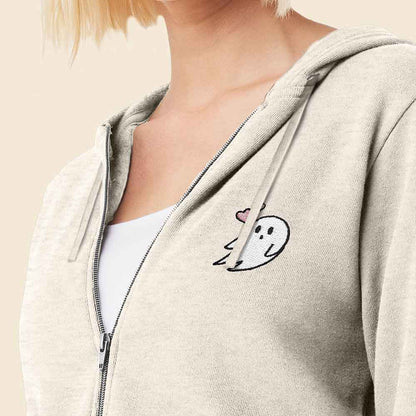 Dalix Heartly Ghost Midweight Fleece Raglan Sleeve Zip Hoodie