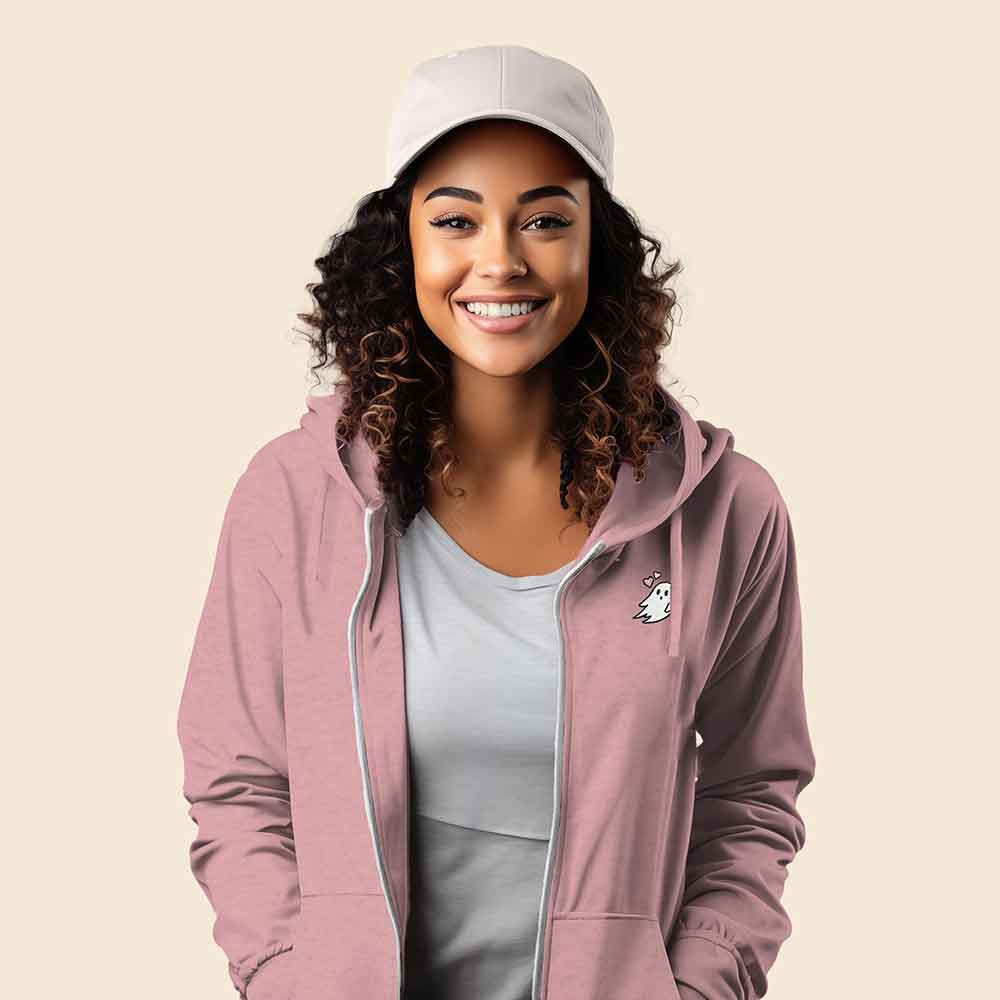Dalix Heartly Ghost Midweight Fleece Raglan Sleeve Zip Hoodie