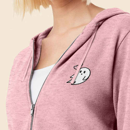 Dalix Heartly Ghost Midweight Fleece Raglan Sleeve Zip Hoodie