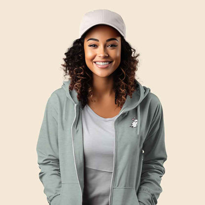 Dalix Heartly Ghost Midweight Fleece Raglan Sleeve Zip Hoodie