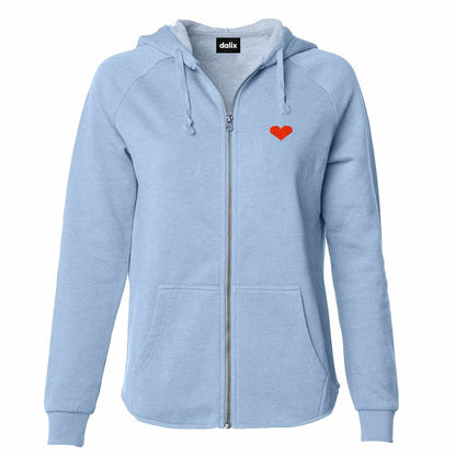 Dalix Pixel Heart Washed Zip Hoodie