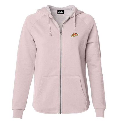 Dalix Pizza Embroidered Fleece Zip Washed Hoodie Cold Fall Winter Women in Blush 2XL XX-Large