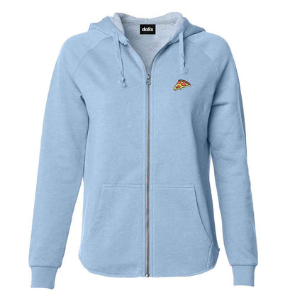 Dalix Pizza Embroidered Fleece Zip Washed Hoodie Cold Fall Winter Women in Misty Blue 2XL XX-Large