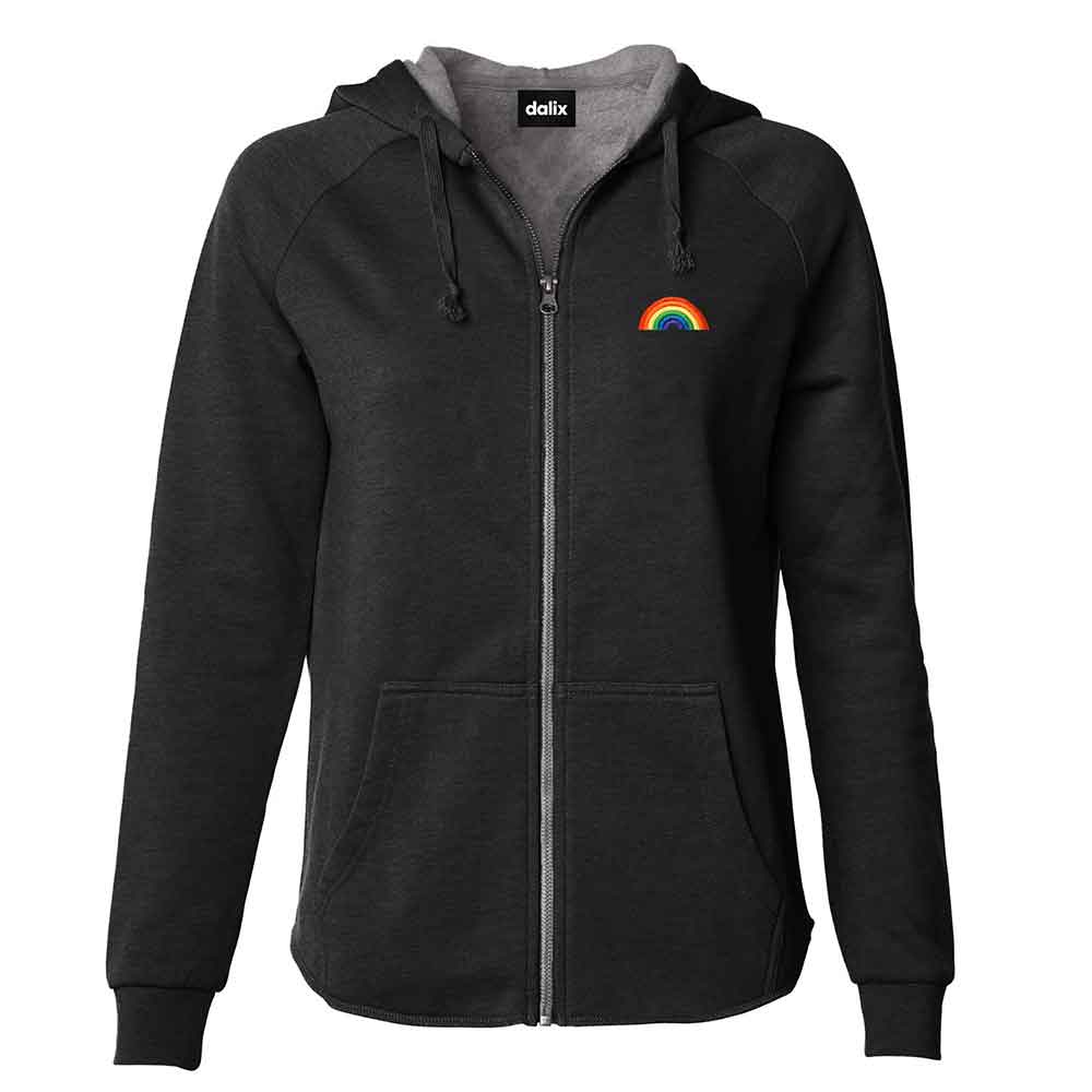 Dalix Rainbow Embroidered Fleece Zip Hoodie Cold Fall Winter Women in Misty Blue XS X-Small