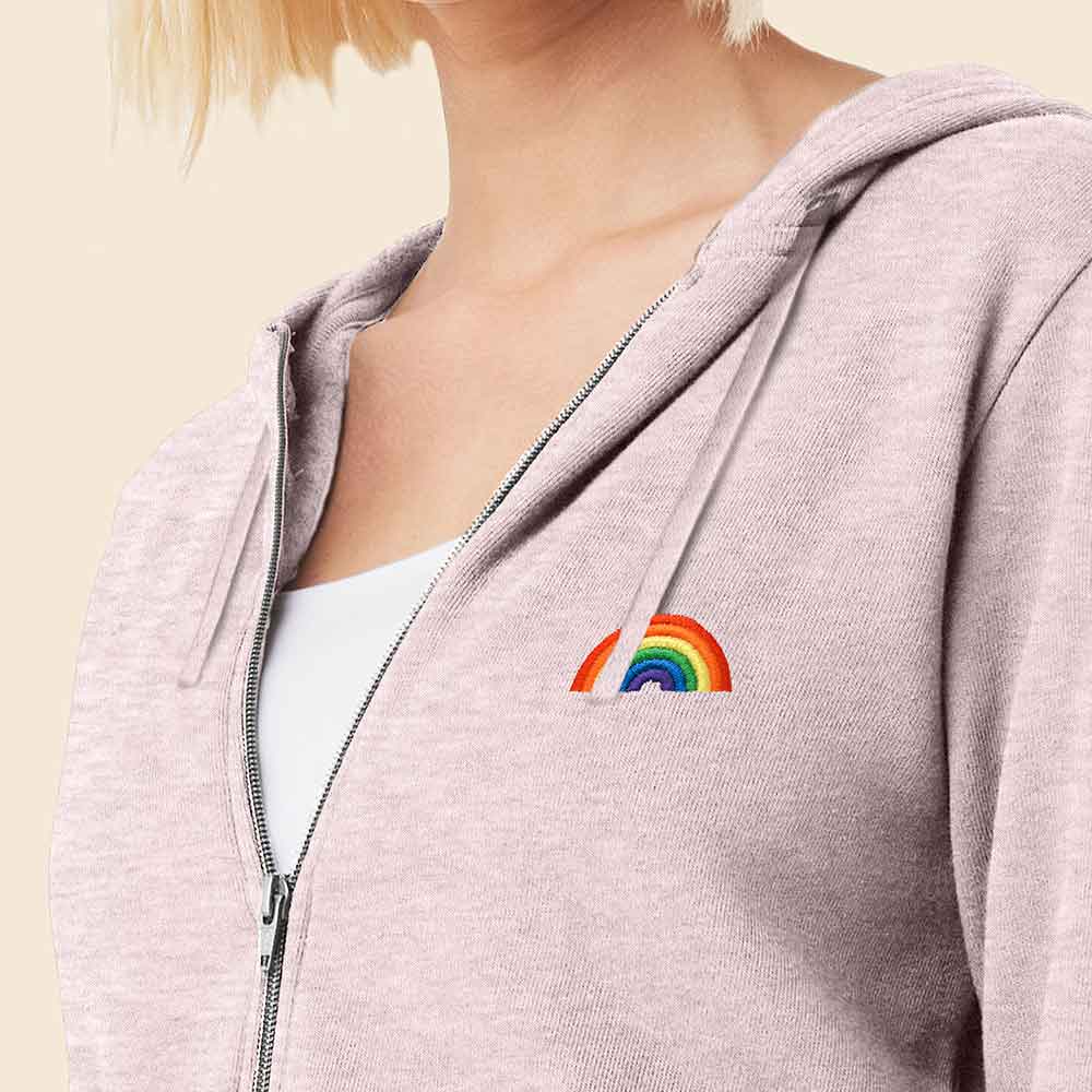 Dalix Rainbow Embroidered Fleece Zip Hoodie Cold Fall Winter Women in Shadow XL X-Large