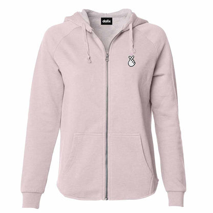 Dalix Snap Heart Embroidered Fleece Zip Washed Hoodie Cold Fall Winter Women in Blush 2XL XX-Large