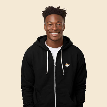 Dalix Cappuccino Embroidered Zip Hoodie Fleece Long Sleeve Pocket Warm Soft Mens in Black 2XL XX-Large
