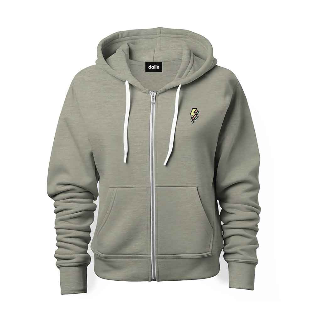 Dalix Lightning Embroidered Hoodie Fleece Sweatshirt Zip Front Mens in Silver 2XL XX-Large