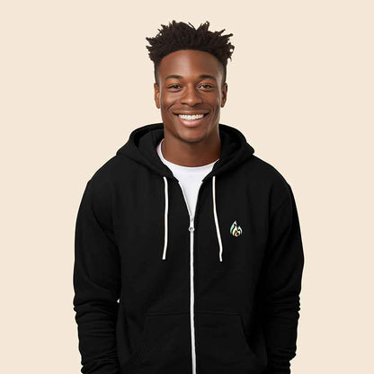 Dalix Fire Embroidered Hoodie Fleece Sweatshirt Zip Front Mens in Black M Medium