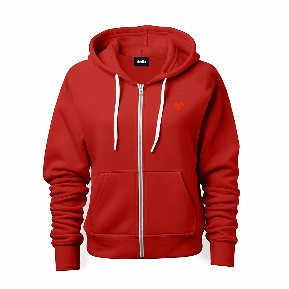 Dalix Pixel Heart Embroidered Zip Hoodie Fleece Long Sleeve Pocket Warm Soft Mens in Red 2XL XX-Large