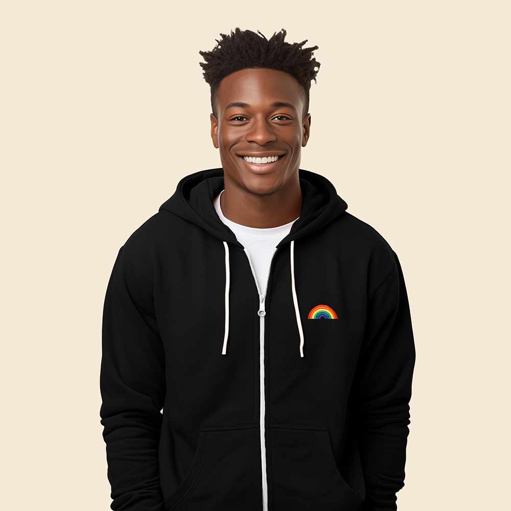 Dalix Rainbow Embroidered Zip Hoodie Fleece Long Sleeve Pocket Warm Soft Mens in Black 2XL XX-Large