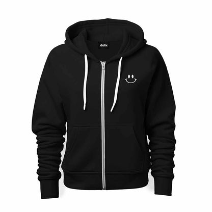 Dalix Smile Face Embroidered Zip Hoodie Fleece Long Sleeve Pocket Warm Soft Mens in Black 2XL XX-Large