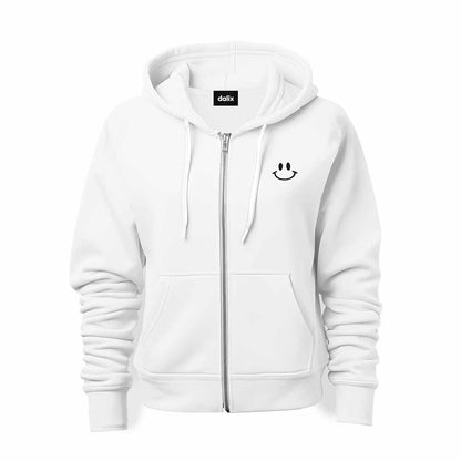 Dalix Smile Face Embroidered Zip Hoodie Fleece Long Sleeve Pocket Warm Soft Mens in White 2XL XX-Large