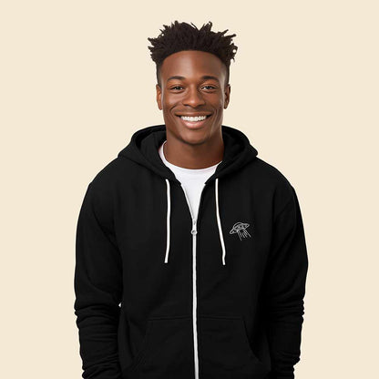 Dalix UFO Embroidered Zip Hoodie Fleece Long Sleeve Pocket Warm Soft Mens in Black 2XL XX-Large