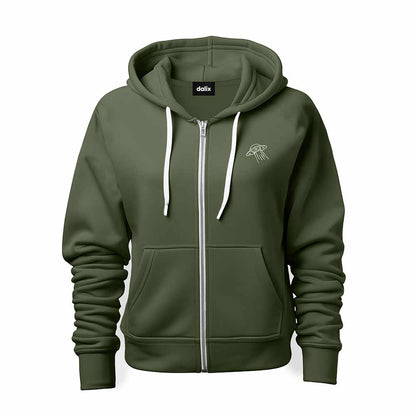 Dalix UFO Embroidered Zip Hoodie Fleece Long Sleeve Pocket Warm Soft Mens in Military Green 2XL XX-Large