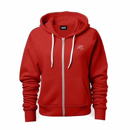 Dalix UFO Embroidered Zip Hoodie Fleece Long Sleeve Pocket Warm Soft Mens in Red 2XL XX-Large