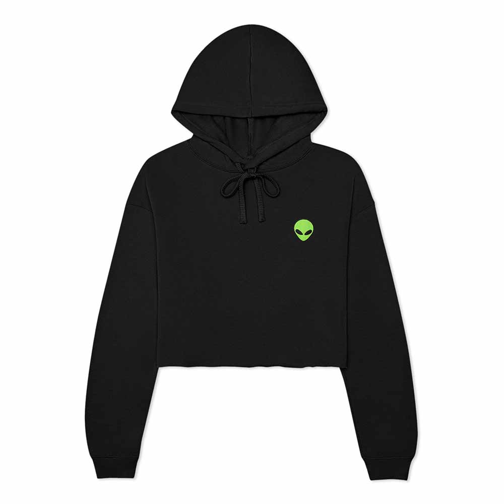 Dalix Alien Embroidered Fleece Cropped Hoodie Cold Fall Winter Women in Black 2XL XX-Large