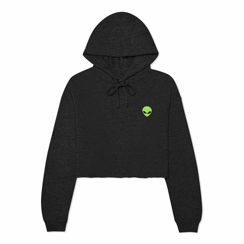 Dalix Alien Embroidered Fleece Cropped Hoodie Cold Fall Winter Women in Dark Heather 2XL XX-Large