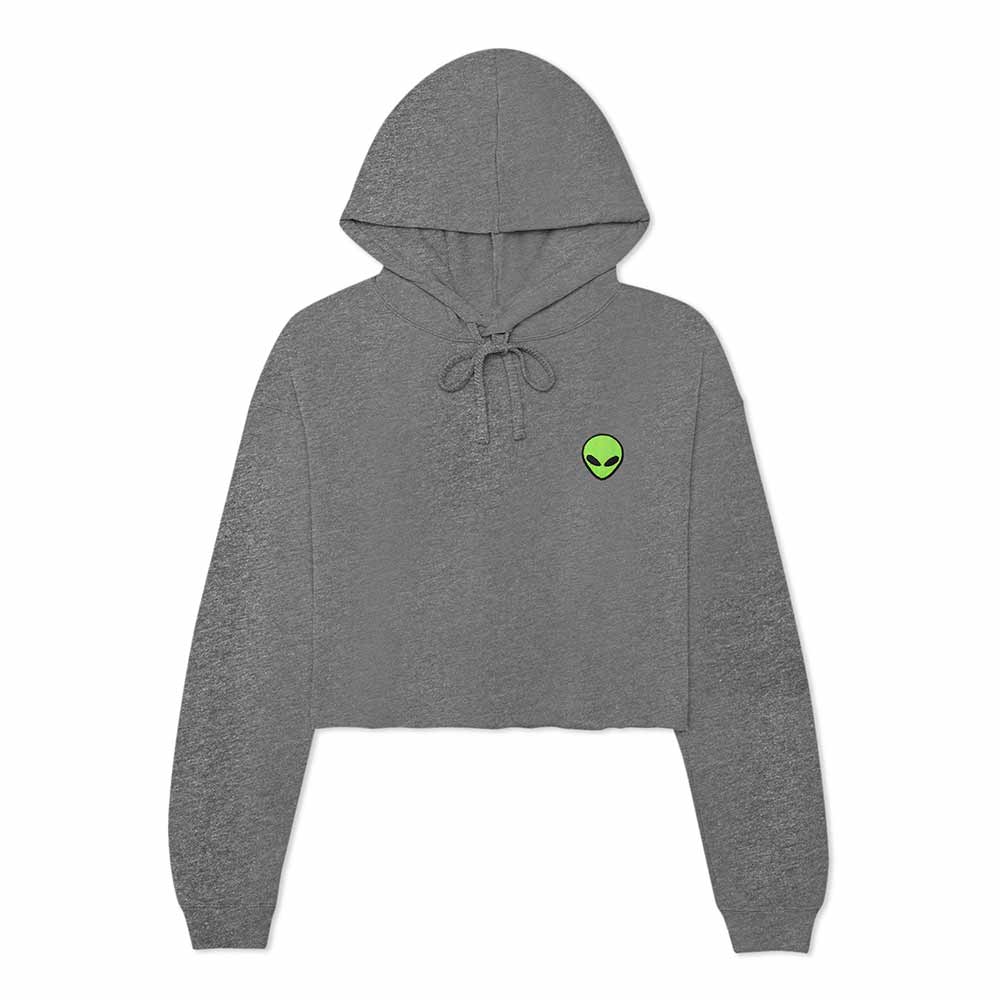Dalix Alien Embroidered Fleece Cropped Hoodie Cold Fall Winter Women in Deep Heather 2XL XX-Large