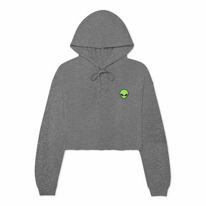 Dalix Alien Embroidered Fleece Cropped Hoodie Cold Fall Winter Women in Deep Heather 2XL XX-Large
