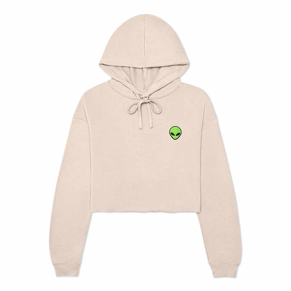 Dalix Alien Embroidered Fleece Cropped Hoodie Cold Fall Winter Women in Heather Dust 2XL XX-Large