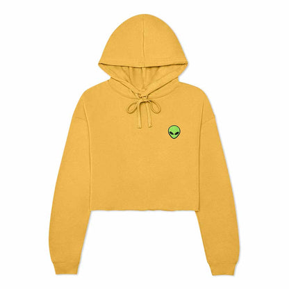 Dalix Alien Embroidered Fleece Cropped Hoodie Cold Fall Winter Women in Heather Mustard 2XL XX-Large