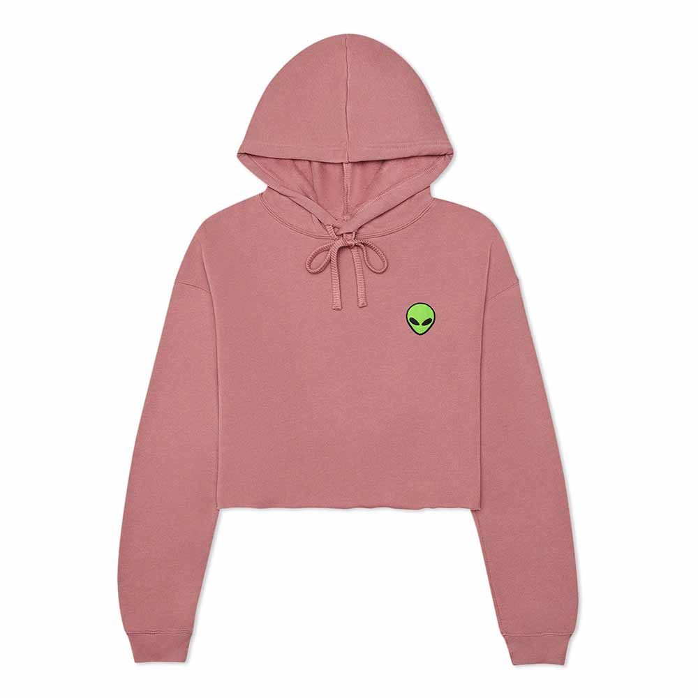 Dalix Alien Embroidered Fleece Cropped Hoodie Cold Fall Winter Women in Mauve 2XL XX-Large