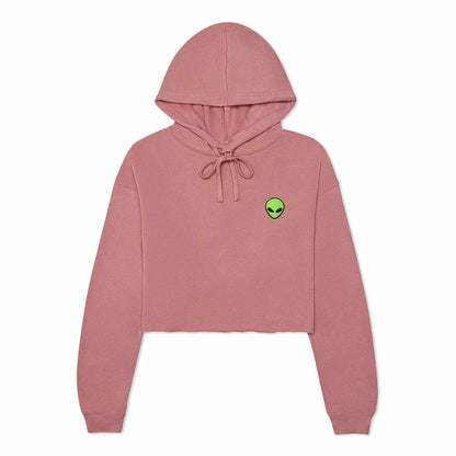 Dalix Alien Embroidered Fleece Cropped Hoodie Cold Fall Winter Women in Mauve 2XL XX-Large