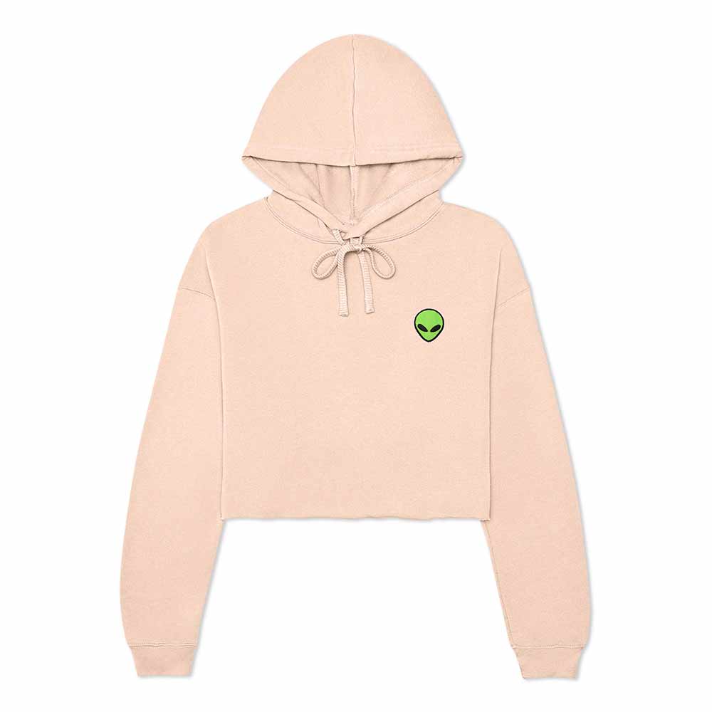 Dalix Alien Embroidered Fleece Cropped Hoodie Cold Fall Winter Women in Peach 2XL XX-Large