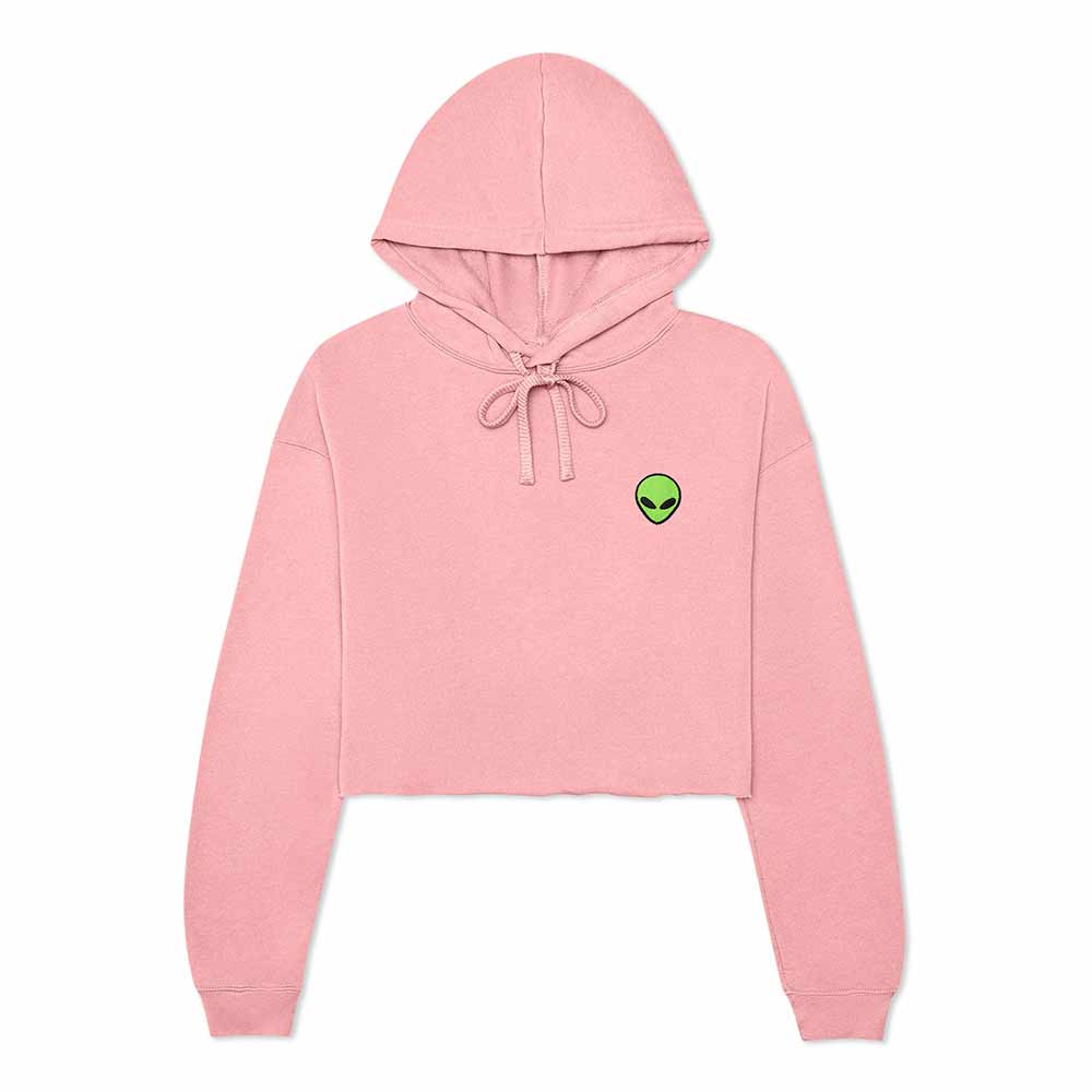 Dalix Alien Embroidered Fleece Cropped Hoodie Cold Fall Winter Women in Pink 2XL XX-Large