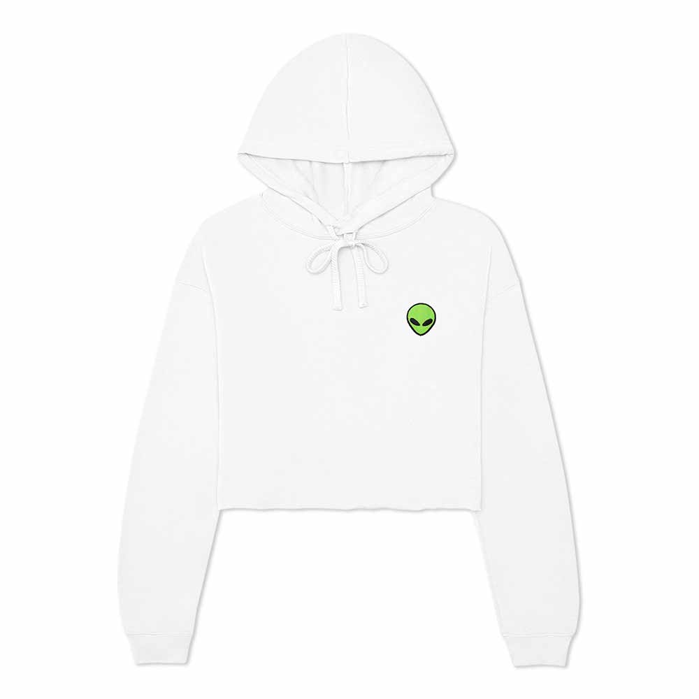 Dalix Alien Embroidered Fleece Cropped Hoodie Cold Fall Winter Women in White 2XL XX-Large